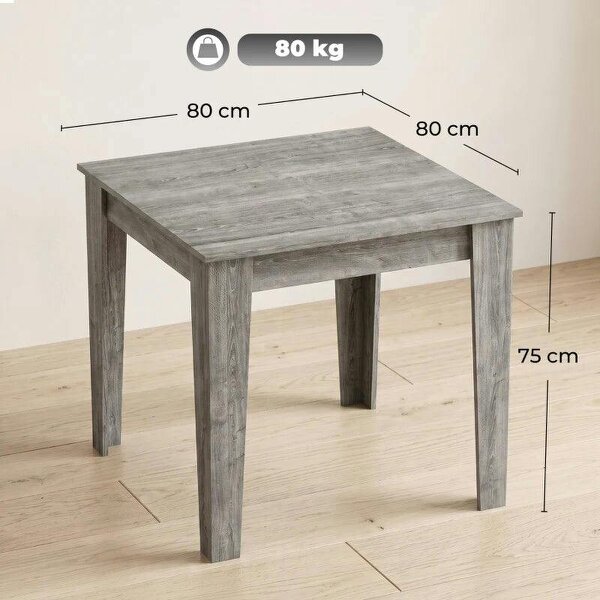 Dining Table for 4, 80L x 80W x 75Hcm, Modern Square Kitchen Table with Wood Effect Tabletop, Grey Wood Effect