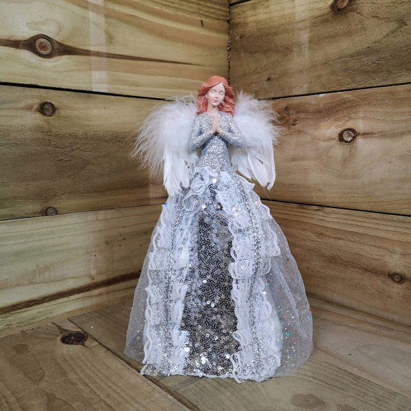 Samuel Alexander 28cm Premier Christmas Tree Top Angel Decoration with Feather Wings in Silver
