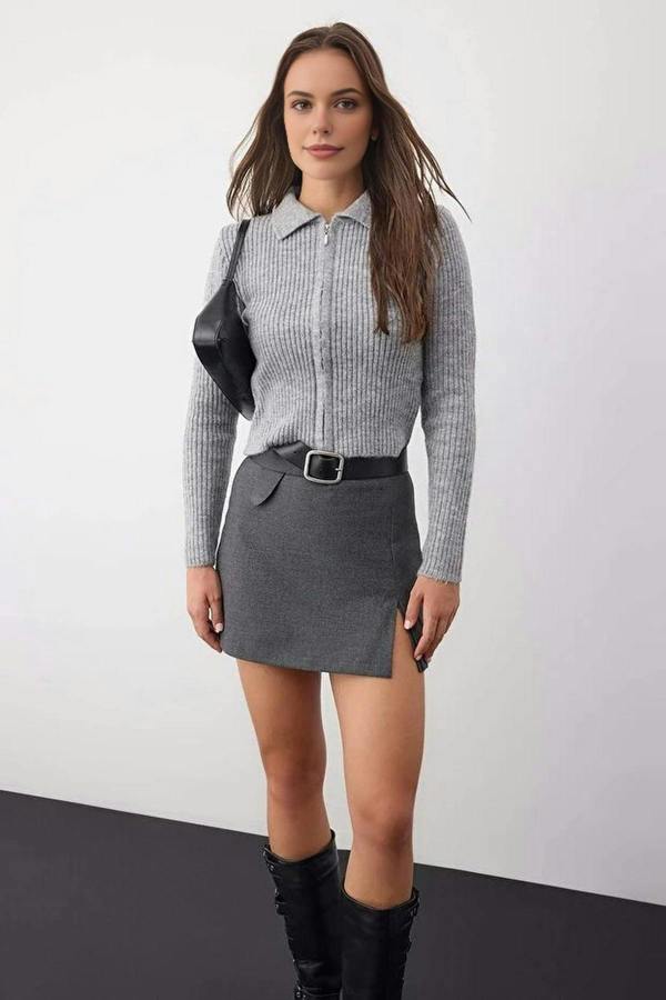 WOVCOR Soft Textured Knit Cardigan with Zipper Detail