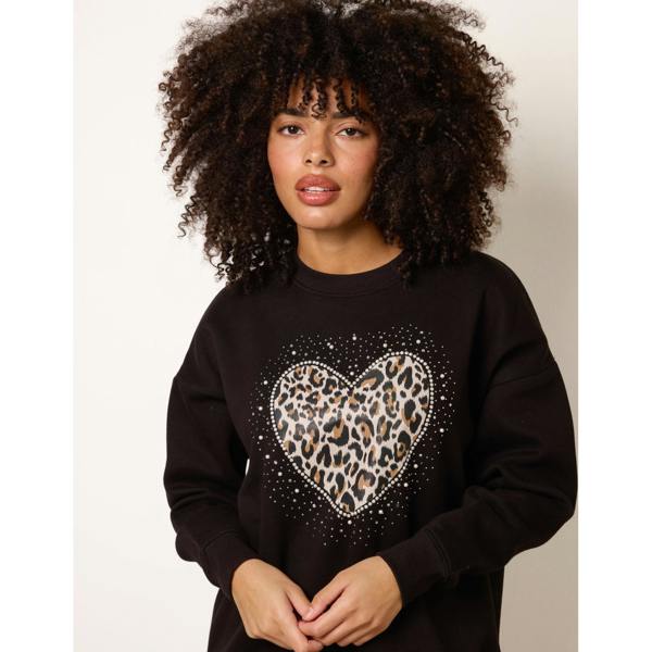 Blue Vanilla Love Heart Sweatshirt With Leopard Print