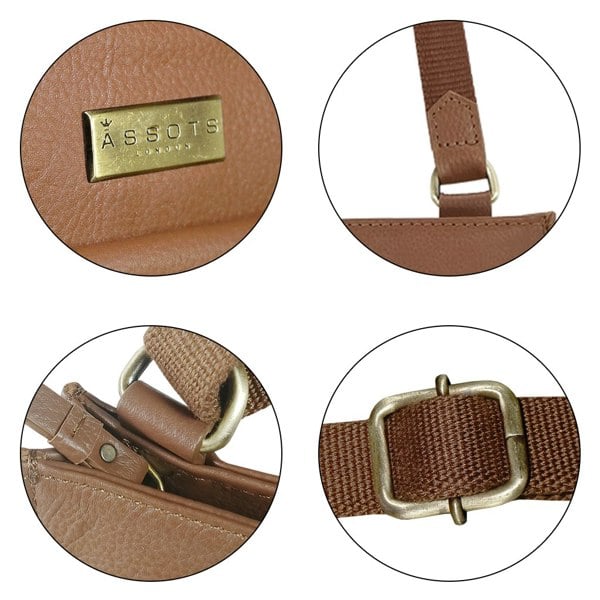 Assots London 'BRYN' Tan Nappa Pebble Grain Leather Crossbody Bag