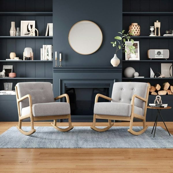 Grey Linen Rocking Chair Upholstered Seat Lounge Chair with Pillow Rocking Chairs Living and Home