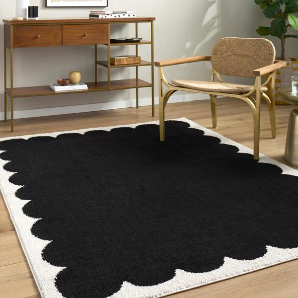 Livabliss Fossay Shag-Washable Black Cream Modern High Pile Rug