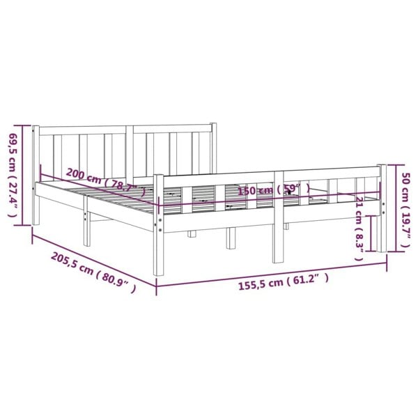 Berkfield Bed Frame Solid Wood 150x200 cm King Size