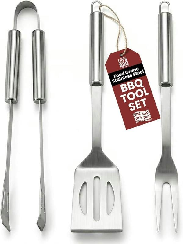 Fusion Food Care Fusion Food BBQ Tool Set of 3 Premium Barbecue Utensils BBQ Food Turner Tong and Fork Stainless Steel BBQ Tool Set