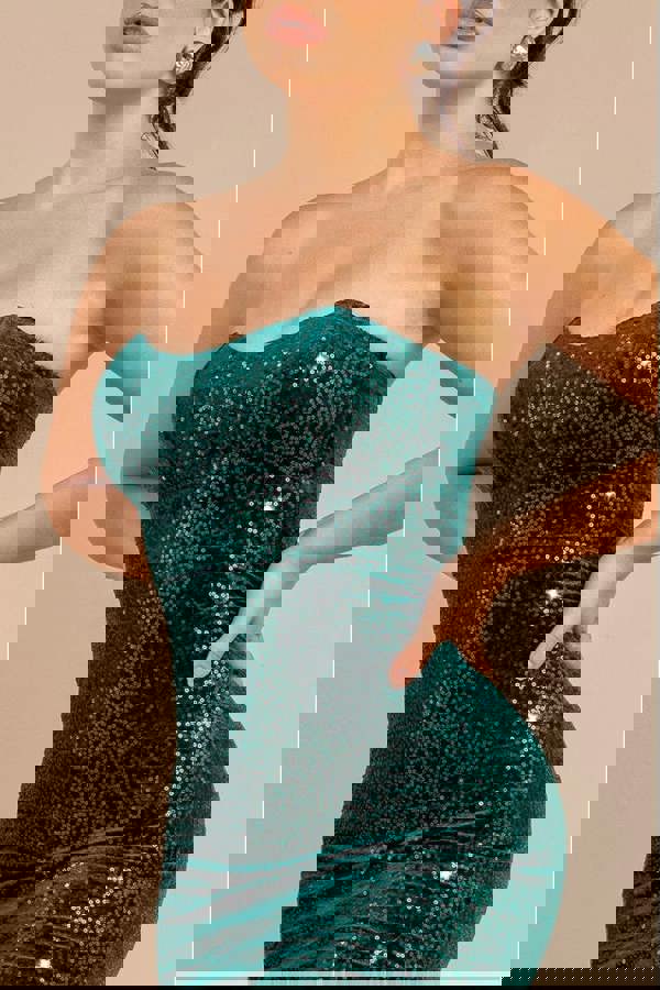 Bandeau Sequin & Velvet Midi Dress - Emerald Green DR3718