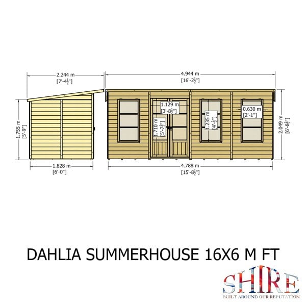 Shire 16x6 Dahlia Pent Summerhouse 12mm Shiplap interlock cladding