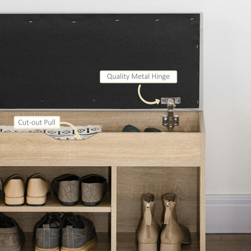 Wyld Haus Sonala Wooden Oak Shoe Storage Bench With Hidden Compartment And Padded Seat