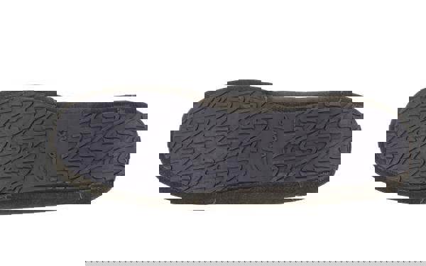 Clarks Waxby Chale Mens Suede Slip On Moccasin Slippers, close-up view of the sole showing the textured blue rubber tread with Clarks branding.