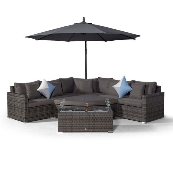 Giardino Santorini L Shape Modular 5 Seat Rattan Corner Sofa Set With Daybed Ottoman & Large Drinks Cooler Coffee Table