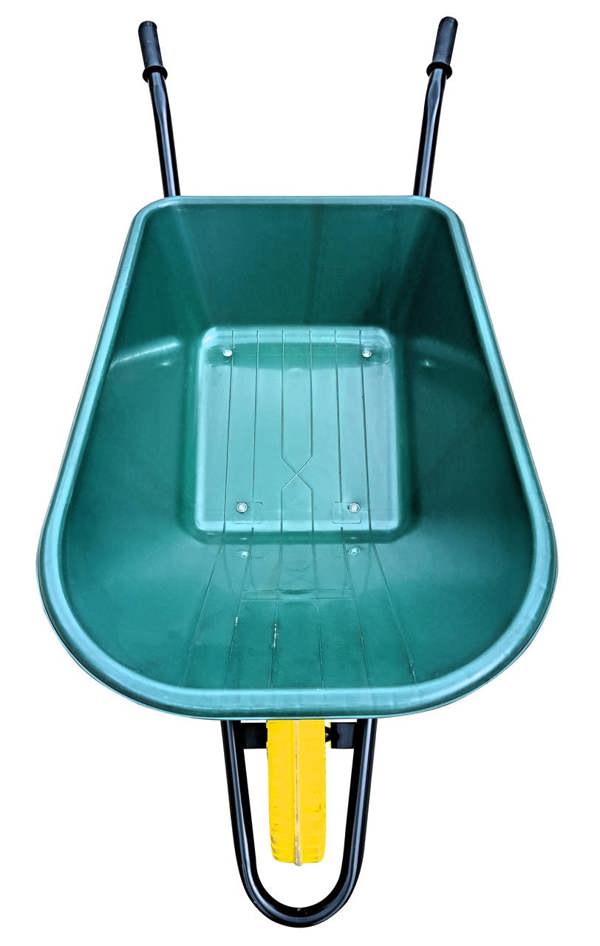 Bristol Tool Company 1894 Super Mucker Heavy-Duty Wheelbarrow Green With 150kg/120l Capacity, Strong Deep Plastic Pan, Twin Handles, Solid Wheel