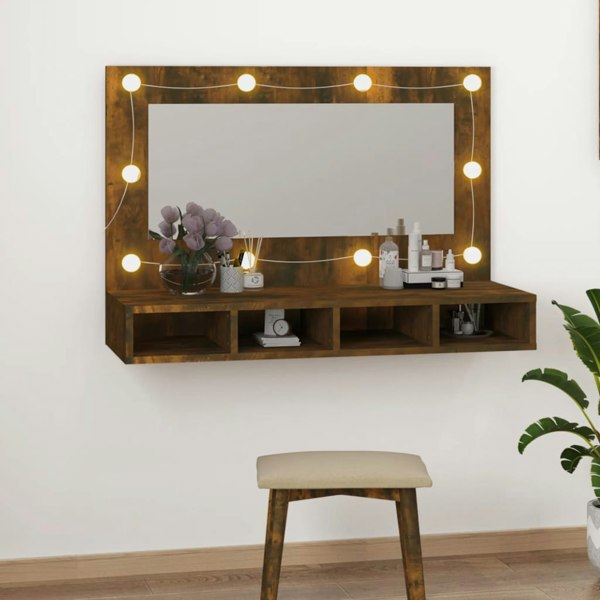 Berkfield Mirror Cabinet with LED Smoked Oak 90x31.5x62 cm