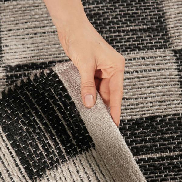 Handloom Jute Rug Natural White Black, Reversible, Long-lasting, checkerboard design.