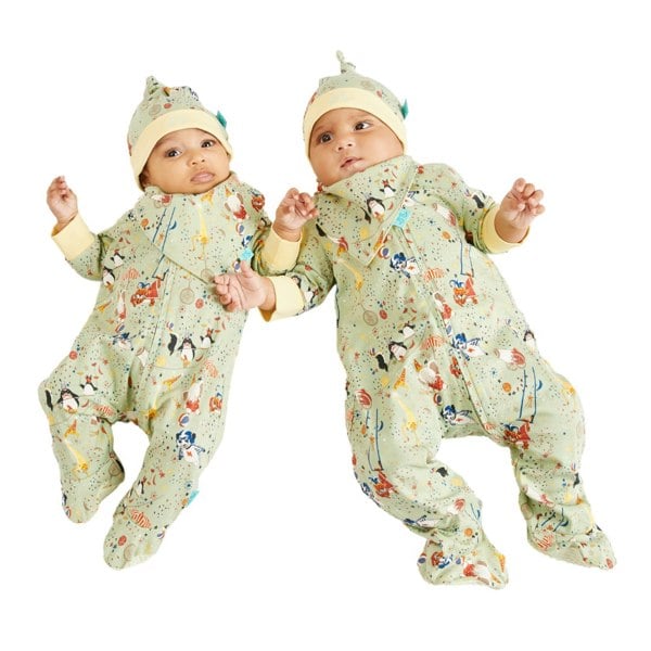 Luca and Rosa Showman Print Green & Yellow Baby Grow