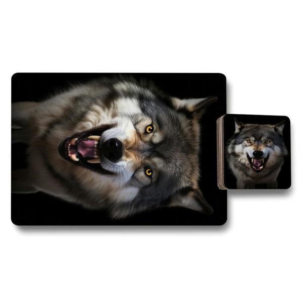 Benjamin Tate Design Wolf Themed Placemat And Coaster Set Of 12 Pieces 11x8 Placemats