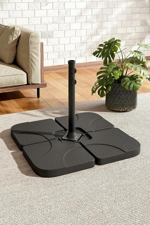 Black HDPE Square Cantilever Parasol Base Weight - 4pc 48mm Portable Garden Umbrella Base,60/80KG Fillable for Parasols