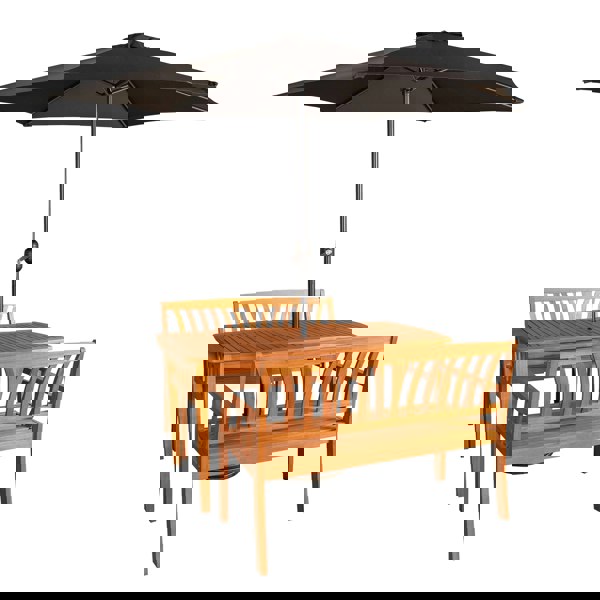 Samuel Alexander Outdoor 4 Person Rectangular Wooden Dining Table 2 Benches with Black Havana Parasol & Base