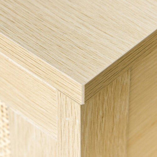 Wyld Haus Tafa Natural Wood Bedside Table With Rattan Drawer And Open Storage Shelf