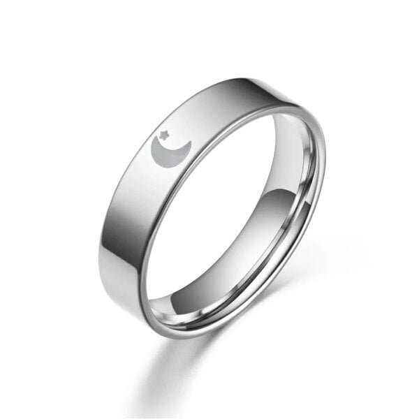 The Colourful Aura Stainless Steel Silver Couple Moon and Sun Matching Promise Ring Set
