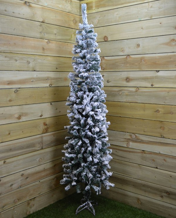Samuel Alexander 6.5ft (2m) Premier Snow Flocked PVC Spruce Pine Slim Christmas Tree in Green