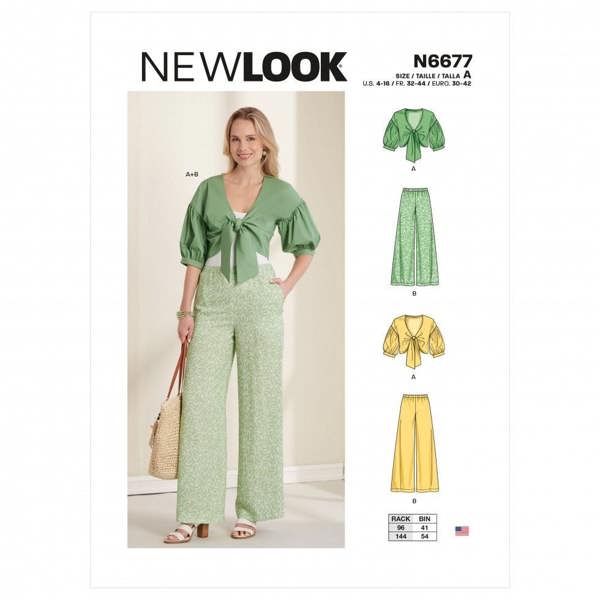 New Look Sewing Pattern 6677, Tops, Trousers for Women, A (4-6-8-10-12-14-16) - Intermediate