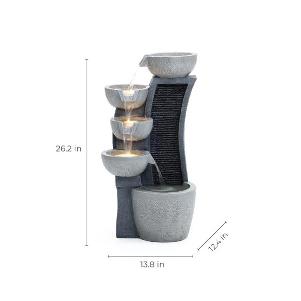 LuxenHome Pot Cascading Outdoor Garden Water Feature with LED Lights