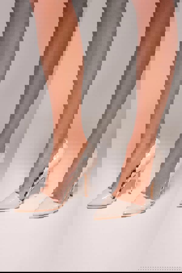 Patent Pointed Cut Out Heels - Beige SH11