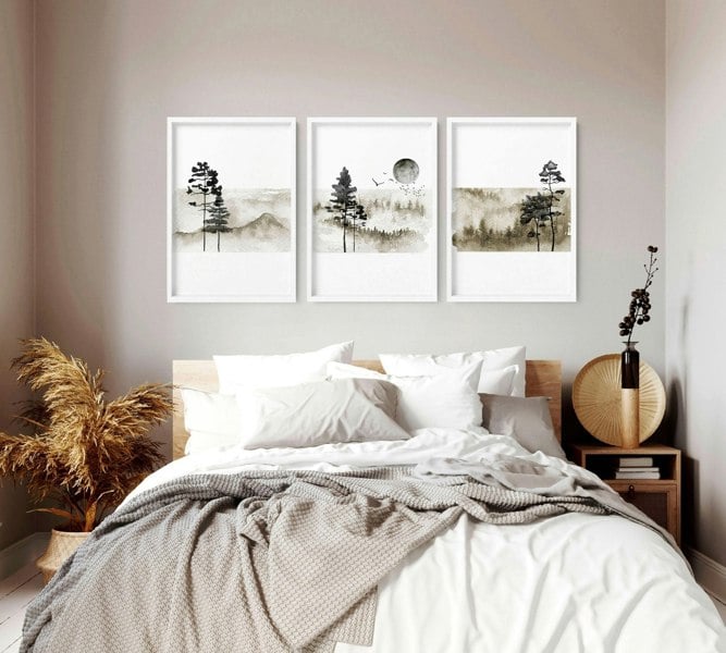 Art prints Scandinavian for bedroom | set of 3 wall art prints