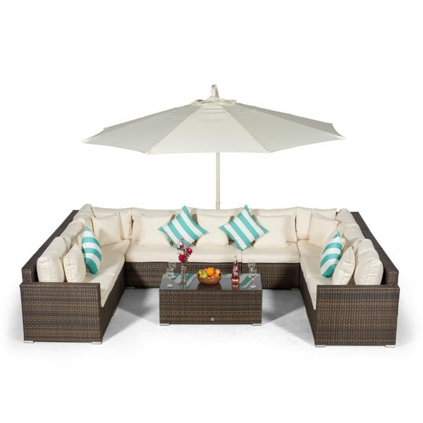 Giardino Havana 9 Seat Rattan Sofa Conversation Set with Large Coffee Table