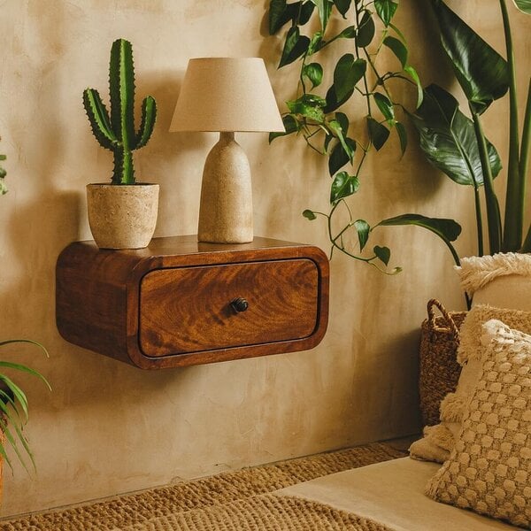 Wyld Haus Vicenza Mini Mango Wood Wall-Mounted Bedside Table with Drawer