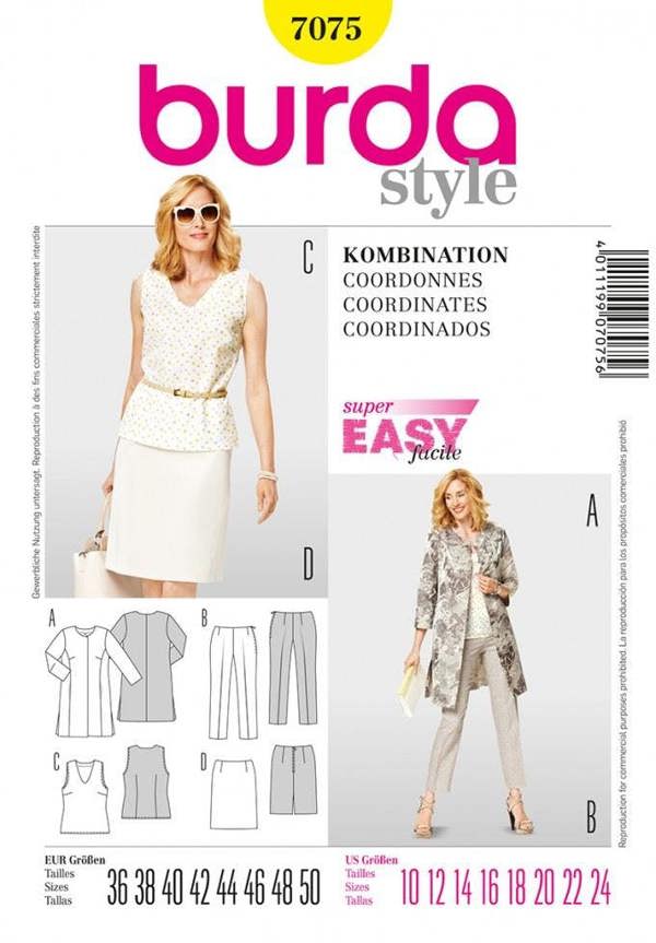 Burda Sewing Pattern 7075 Dresses, Trousers, Skirts, Suits and Tops For Women, Sizes: 10-24 - Easy
