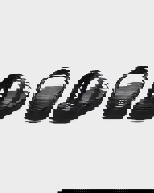 BOSS Orange Darrel Mens Faux-Leather Slides with Plain and Patterned Straps  - Black 001