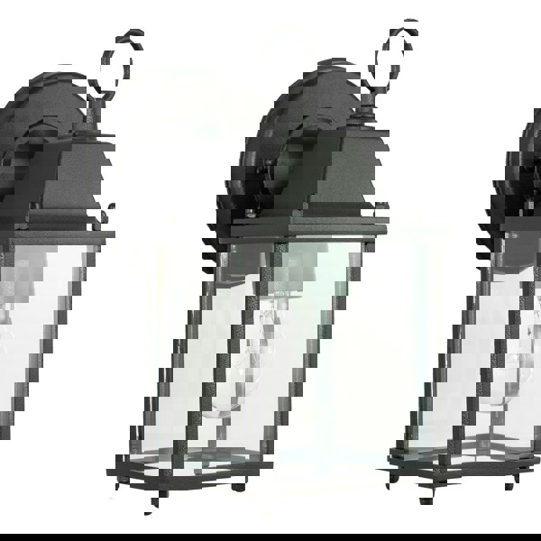 Contemporary Exterior Lantern Wall Light Fitting in Black with Clear Glass Sides Image 2
