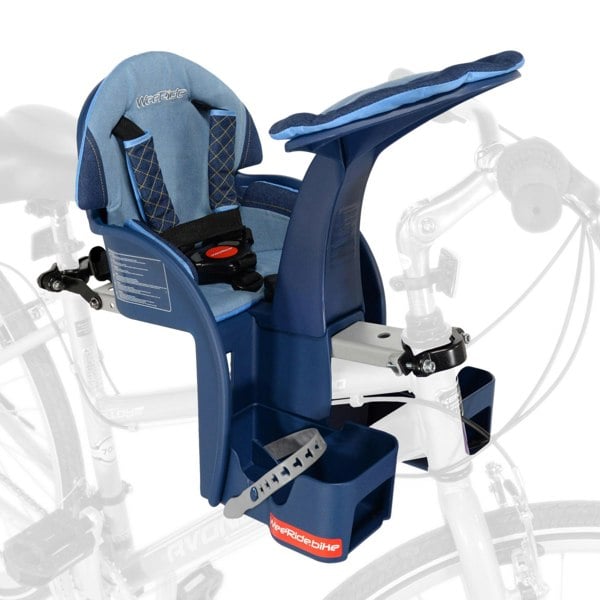 Beige Safe Front Deluxe baby bike seat mounted on bike