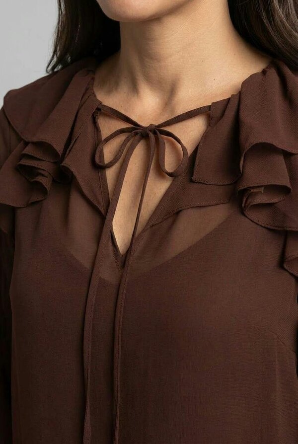 Izabel London Semi Sheer Layered Frill Neck Blouse