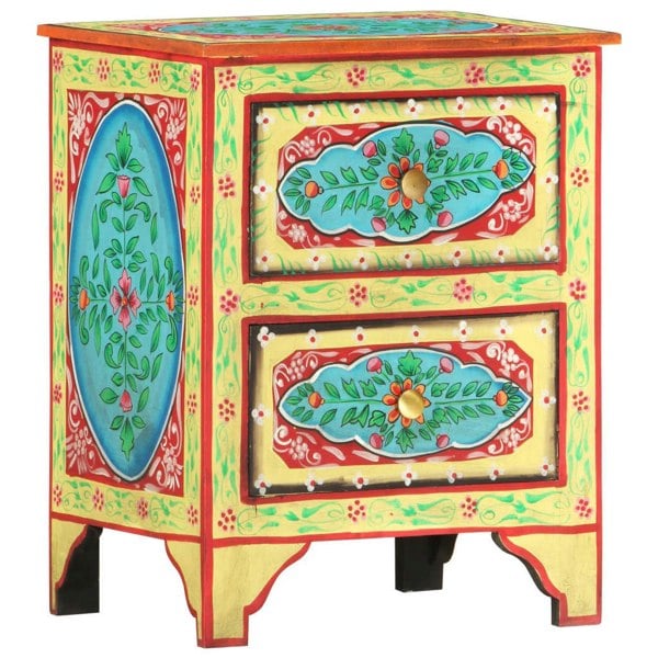 Berkfield Hand Painted bedside Cabinet 40x30x50 cm Solid Mango Wood