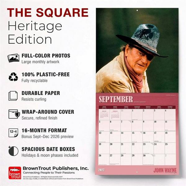 John Wayne Calendar 2027, Wall Calendars, Month To View, Entertainment, Gift