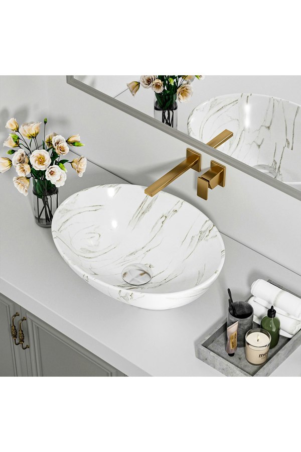 Living and Home Oval Marble Bathroom Vanity Vessel Sink