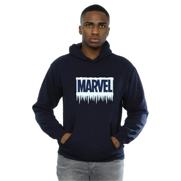 Marvel Mens Icicle Logo Hoodie - Navy Blue