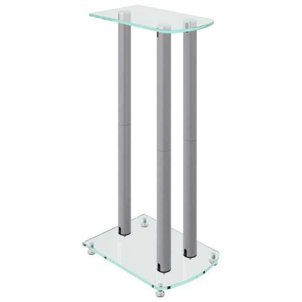 Berkfield Speaker Stands 2 pcs Silver Tempered Glass 3 Pillars Design