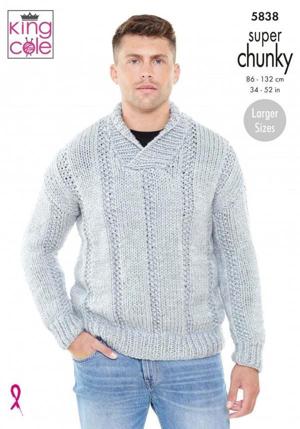 King Cole Big Value Super Chunky Knitting Pattern 5838, Sweaters for Men, 34 - 52 Inches