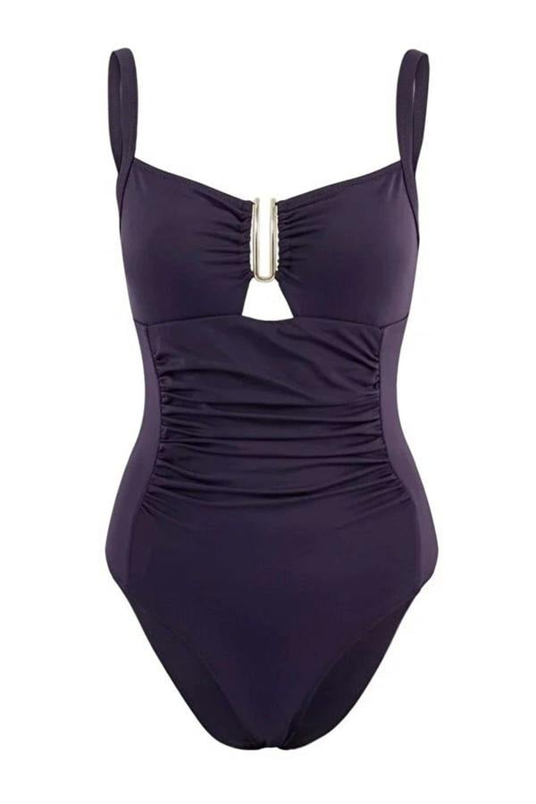 WOVCOR Square Neck Covered Draped Regular Swimsuit with Accessories