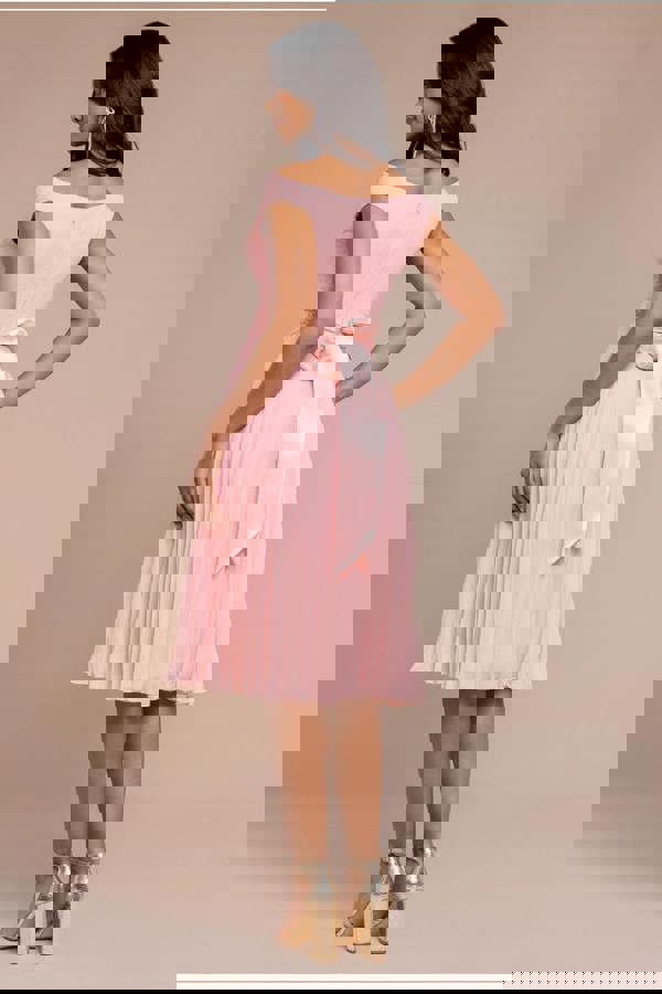 Cowl Neck Pleated A-Line Chiffon Midi Dress - Blush Pink DR4501