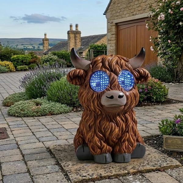 1 x Blinking Solar Highland Cow Garden Ornament Animated LED Outdoor Statue
