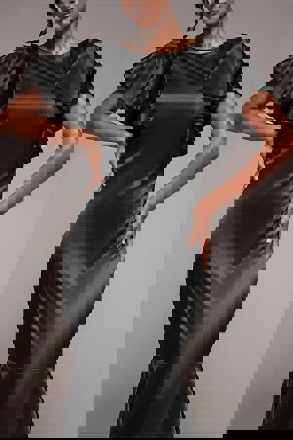 Satin Flutter Sleeve Mermaid Maxi - Black DR3954