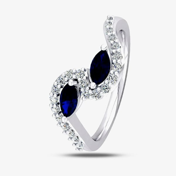 T. H. Baker 18ct White Gold Sapphire and Diamond Swirl Ring 9694/18W/DQ7S-0.16CT