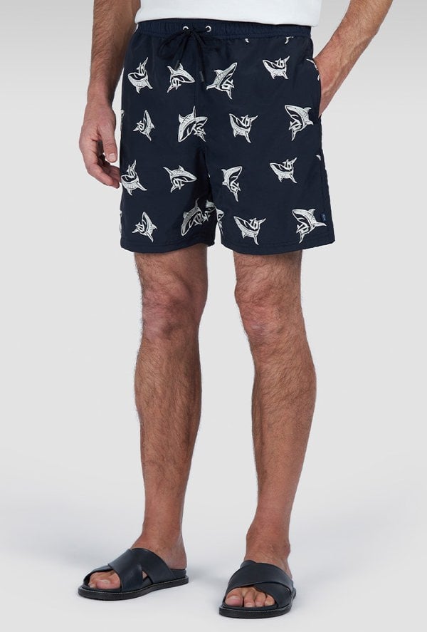 Paul & Shark Men's Shark Pattern Swim Shorts - Navy