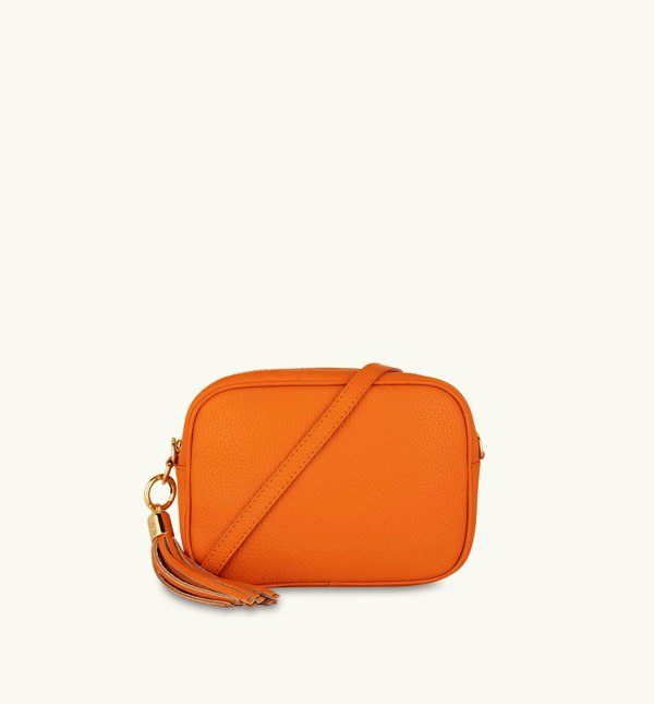 Apatchy London The Tassel Orange Leather Crossbody Bag With Gold Chain Strap