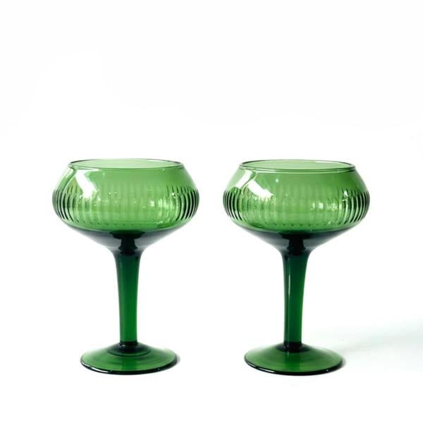 Culinary Concepts Set of Two Line Cut Emerald Martini Glasses