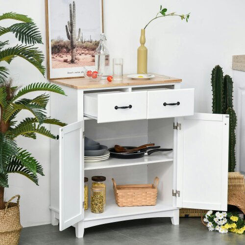 Wyld Haus Vamalu Wooden White Kitchen Cabinet With 2 Drawers For Dining And Living Spaces